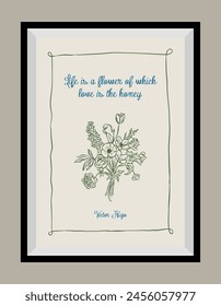 Minimal hand drawn vector dolce vita illustration with aesthetic quote in a poster frame.