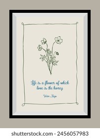 Minimal hand drawn vector dolce vita illustration with aesthetic quote in a poster frame.