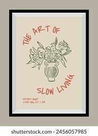 Minimal hand drawn vector dolce vita illustration with aesthetic quote in a poster frame.