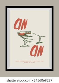 Minimal hand drawn vector dolce vita illustration with aesthetic quote in a poster frame. Matisse style illustrations.