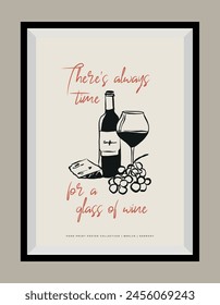 Minimal hand drawn vector dolce vita illustration with aesthetic quote in a poster frame. Matisse style illustrations.