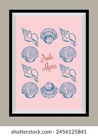 Minimal hand drawn vector dolce vita illustration with aesthetic quote in a poster frame. Matisse style illustrations.