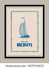Minimal hand drawn vector dolce vita illustration with aesthetic quote in a poster frame. Art for greeting cards, wedding invitations, postcards, branding, logo design.