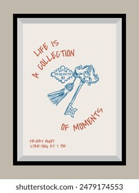 Minimal hand drawn vector dolce vita illustration with aesthetic quote in a poster frame. Matisse style illustrations.	
