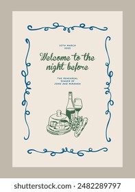 Minimal hand drawn vector dolce vita illustration with aesthetic quote in a poster frame. Art for greeting cards, wedding invitations, postcards, branding, logo design. 