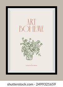 Minimal hand drawn vector dolce vita illustration with aesthetic quote in a poster frame. Art for greeting cards, wedding invitations, postcards, branding, logo design. Matisse style illustrations.	