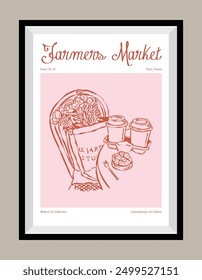 Minimal hand drawn vector dolce vita illustration with aesthetic quote in a poster frame. Art for greeting cards, wedding invitations, postcards, branding, logo design. Matisse style illustrations.	