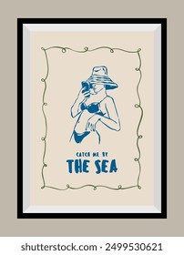 Minimal hand drawn vector dolce vita illustration with aesthetic quote in a poster frame. Art for greeting cards, wedding invitations, postcards, branding, logo design. Matisse style illustrations.	