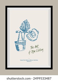 Minimal hand drawn vector dolce vita illustration with aesthetic quote in a poster frame. Art for greeting cards, wedding invitations, postcards, branding, logo design. Matisse style illustrations.	