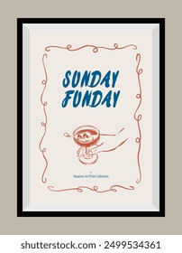 Minimal hand drawn vector dolce vita illustration with aesthetic quote in a poster frame. Art for greeting cards, wedding invitations, postcards, branding, logo design. Matisse style illustrations.	