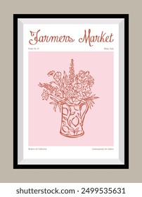 Minimal hand drawn vector dolce vita illustration with aesthetic quote in a poster frame. Art for greeting cards, wedding invitations, postcards, branding, logo design. Matisse style illustrations.	