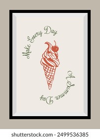 Minimal hand drawn vector dolce vita illustration with aesthetic quote in a poster frame. Art for greeting cards, wedding invitations, postcards, branding, logo design. Matisse style illustrations.	