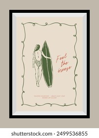 Minimal hand drawn vector dolce vita illustration with aesthetic quote in a poster frame. Art for greeting cards, wedding invitations, postcards, branding, logo design. Matisse style illustrations.	