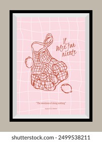 Minimal hand drawn vector dolce vita illustration with aesthetic quote in a poster frame. Art for greeting cards, wedding invitations, postcards, branding, logo design. Matisse style illustrations.	