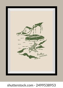 Minimal hand drawn vector dolce vita illustration with aesthetic quote in a poster frame. Art for greeting cards, wedding invitations, postcards, branding, logo design. Matisse style illustrations.	