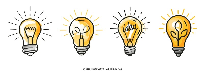 Minimal hand drawn vector doodle of a light bulb