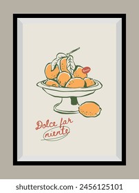 Minimal hand drawn vector food and beverages illustration with aesthetic quote in a poster frame. 