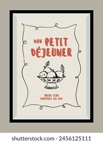 Minimal hand drawn vector food and beverages illustration with aesthetic quote in a poster frame. 