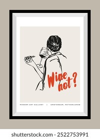 Minimal hand drawn vector food and beverage illustration with aesthetic quote in a poster frame.