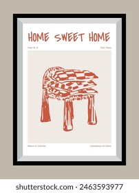 Minimal hand drawn vector interior design illustration with aesthetic quote in a poster frame. Matisse style illustrations.