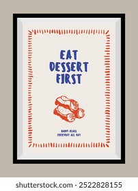 Ilustración de cocina italiana de Vector dibujado a mano minimalista con cita estética en un marco de póster.