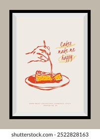 Minimal hand drawn vector Italian cuisine illustration with aesthetic quote in a poster frame.