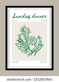 Minimal hand drawn vector Italian cuisine illustration with aesthetic quote in a poster frame.