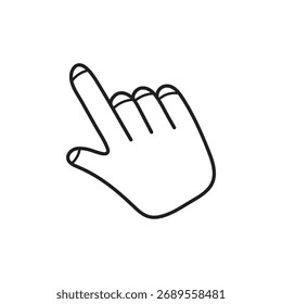 Icono mínimo del gesto de la mano en estilo simple del arte de la línea que representa la acción del Hacer clic o del tacto	