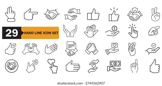 Minimal Hand Gesture line Art icons set, various communication signals expressive body language
Editable Stroke Vector illustration