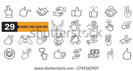 Minimal Hand Gesture line Art icons set, various communication signals expressive body language
Editable Stroke Vector illustration
