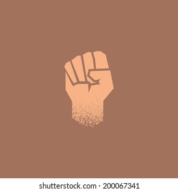 Minimal hand icon, with grunge texture. Flat design. Cartoon style. Geometric fist sign. Easy to edit. Vector illustration - EPS10.