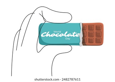 Minimal hand illustration holding chocolate bar, vector illustration for world chocolate day