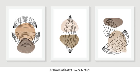 Minimal hand painted watercolor and line art illustration. Abstract art background. Design for wall decoration, wall arts, cover, postcards, brochure. 
