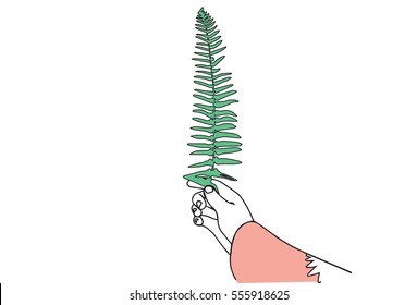 Minimal Hand With Sword Fern Flower Sketch Illustration
