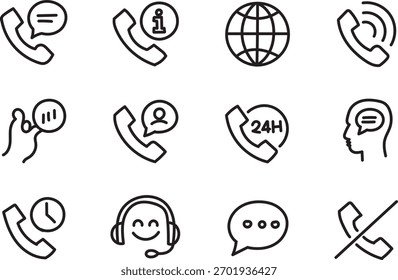 Minimal Hand-Drawn Call and Customer Support Line Icon Collection