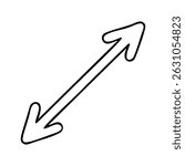 Minimal hand-drawn diagonal double arrow pointing top-right and bottom-left. Represents balance, tension, scale, or opposing directions. Useful in infographics, interface, or abstract concepts