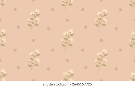 Minimal Hand-Drawn Seamless Rose Pattern with Stems and Leaves