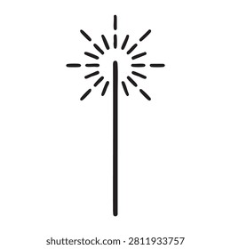 Minimal handheld sparkler line icon representing celebrations, New Year, birthdays, weddings and festive event vector illustrations.