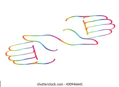 minimal hands together rainbow symbol vector 