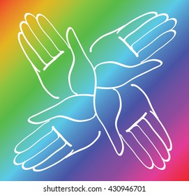 minimal hands together rainbow symbol vector 