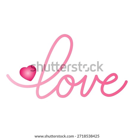 Minimal handwritten love gradient pink icon  with red heart, perfect for Valentine, wedding, romantic and festive design.