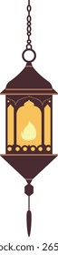 Linterna colgante mínima en colores morados y amarillos suaves, perfecto para la celebración del Ramadán, decoración islámica y proyectos de diseño festivo.