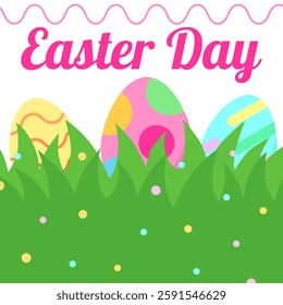 Minimal Happy Easter Day illustration. Use for greeting card, banner, backdrop.