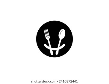 Minimal Happy fork and spoon vector logo design template