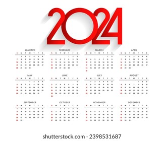 minimal happy new year 2024 calendar template organize dates and events vector