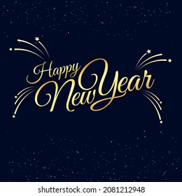 Minimal Happy new year on dark purple with golden text, Firework,