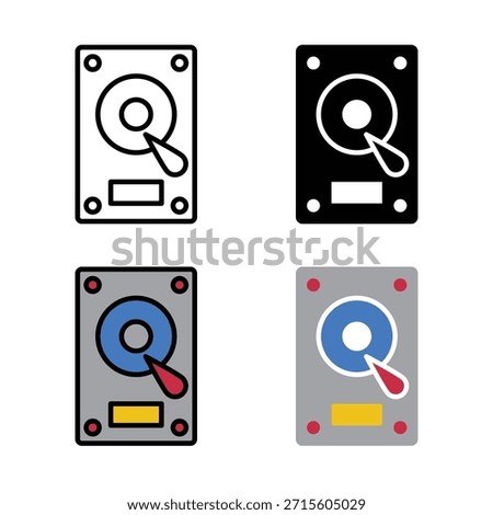 Minimal hard disk icon in outline and solid style, representing data storage, HDD, computer hardware and digital memory systems.
