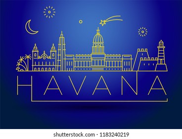 Minimal Havana City Linear Skyline with Typographic Design