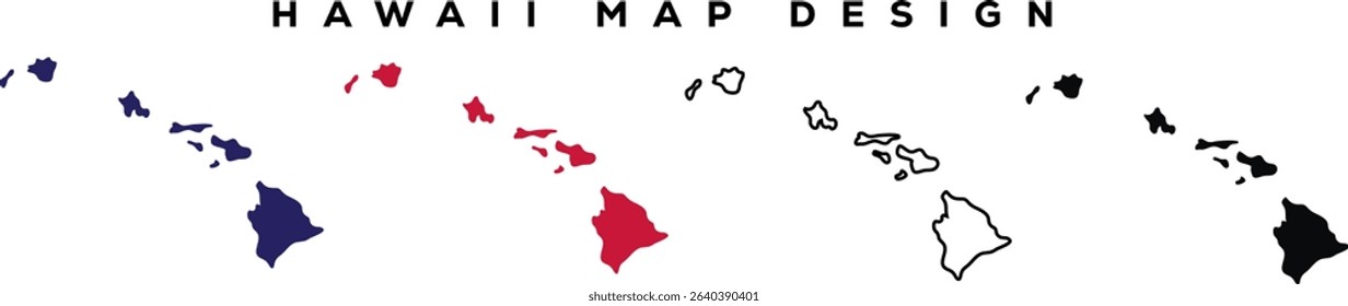 Minimal Hawaii State Outline , Line Art Map Silhouette