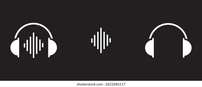 Minimal Headphones Icon with Sound Waves – Vector Illustration 
